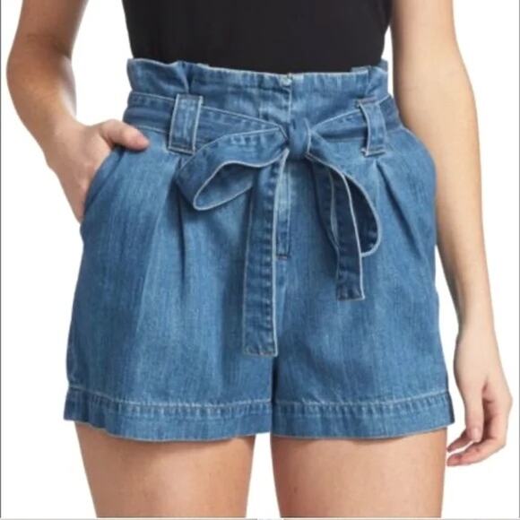 L’AGENCE Hillary Paperbag Shorts 24 Belted Denim Quiet Luxury French Girl Fall - Picture 1 of 8